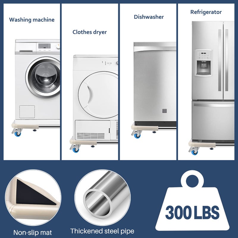 SPACECARE Mini Fridge Stand Furniture Dolly Mobile Roller with 4 Locking Wheels-Base Adjustable Refrigerator Washing Machine Stand Moving Cart- Appliance Dolly Cart Roller Pedestal - Off White - Image 3